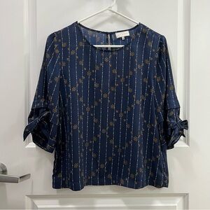 Lucky Brand Tie Sleeves Blue Blouse Size S